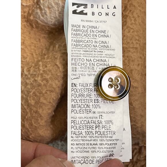 Billabong Teddy Fleece Sherpa Shacket Camel Tan Jacket Women’s Large ABJFT00187 - Picture 4 of 10